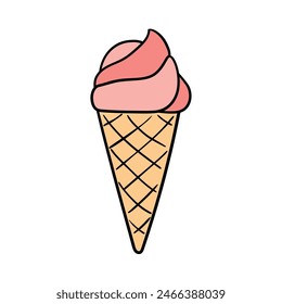 Cono de helado de garabato dibujado a mano aislado sobre fondo blanco. Ilustración vectorial.