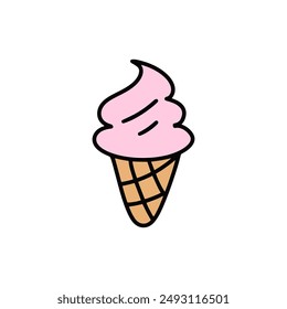 Hand Drawn Doodle Ice Cream Illustration. Dessert Sticker Clip Art Icon on White Background Vector EPS 10