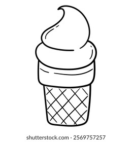 Hand drawn doodle ice cream in waffle cone isolated on white background. Vector illustration.