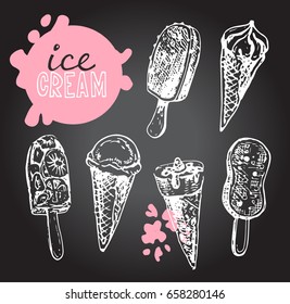 Hand drawn doodle ice cream illustration. Ice cream cone.