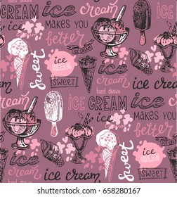 Hand drawn doodle ice cream pattern