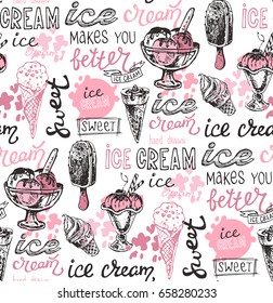 Hand drawn doodle ice cream pattern