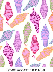 Hand drawn doodle ice cream pattern