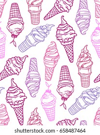 Hand drawn doodle ice cream pattern