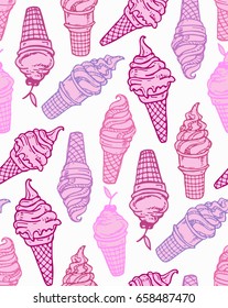 Hand drawn doodle ice cream pattern