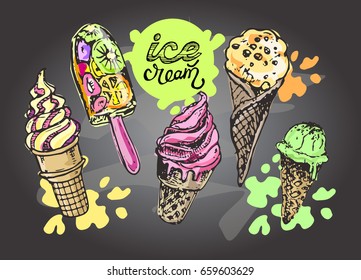 Hand drawn doodle ice cream illustration