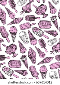 Hand drawn doodle ice cream pattern