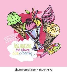 Hand drawn doodle ice cream illustration. Ice cream is always a good idea.