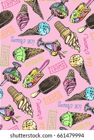 Hand drawn doodle ice cream pattern