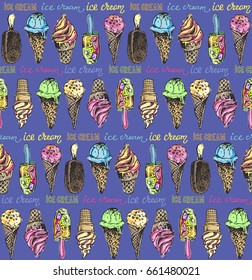 Hand drawn doodle ice cream pattern