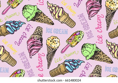 Hand drawn doodle ice cream pattern