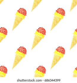 Hand drawn doodle ice cream seamless pattern. Sweet shop collection. Frozen yogurt. Vector illustration.