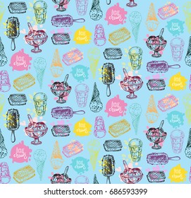Hand drawn doodle ice cream pattern