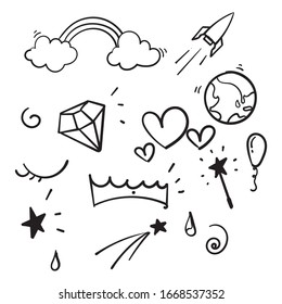 hand drawn doodle icon collection illustration cartoon style vector