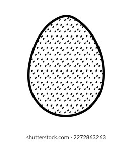 Hand drawn doodle icon of Easter egg with cute small decorations. Easter symbol in black and white option. Vector illustration isolated on white