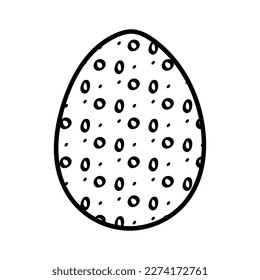 Hand drawn doodle icon of Easter egg with cute small decorations. Easter symbol in black and white option. Vector illustration isolated on white