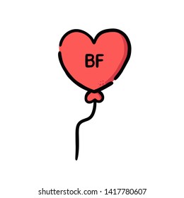 Hand drawn doodle icon "love bf" design balloon, event, joy, present, romance, up to the sky, leisure. isolated on white background.