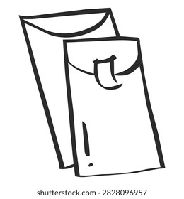 A hand drawn doodle icon of pair of blank red envelopes, a bold outline illustration for Mid-Autumn Moon Festival.
