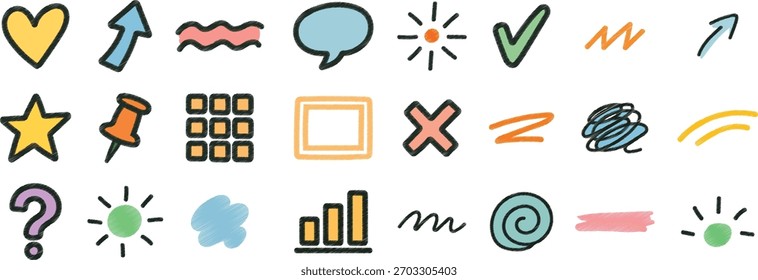 Handgezeichneter Doodle-Symbolsatz, Vektor