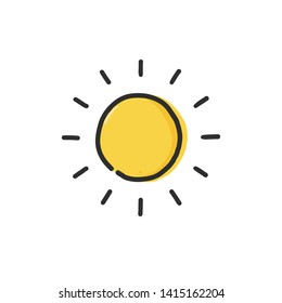 Hand drawn doodle icon sun, isolated on withe background.