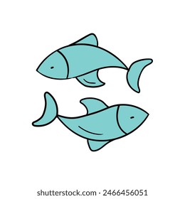 Hand drawn doodle icon of two fish isolated on white background. Vector illustration.