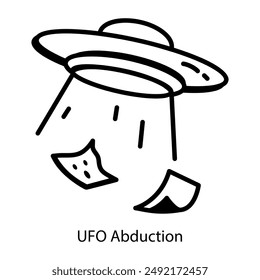 A hand drawn doodle icon of ufo abduction 