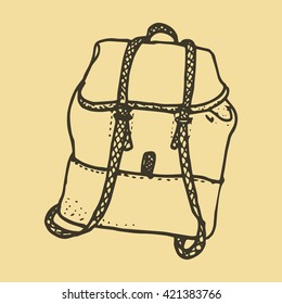 Hand Drawn Doodle Icons of backpack, bag, carry-on baggage Illustrations design