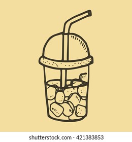 Hand Drawn Doodle Icons of cold coffee cup Illustrations design for restaurant, cafe, bar, coffeehouse, coffee shop