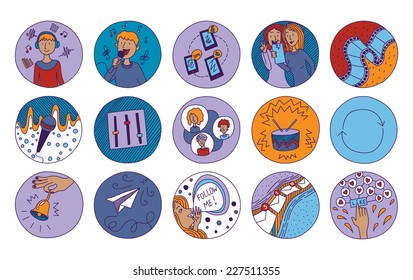 Hand Drawn Doodle Icons: Multimedia Colorful Illustrations.