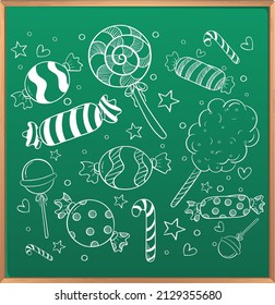 Hand drawn doodle icons on chalkboard illustration