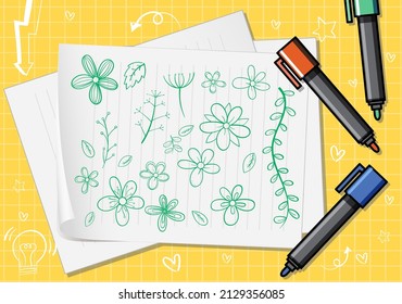 Hand drawn doodle icons on paper illustration