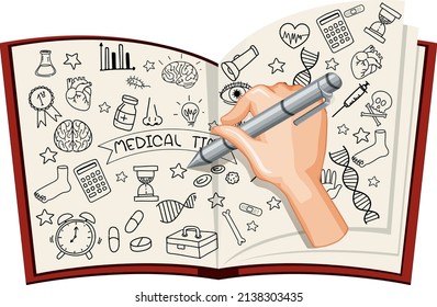 Hand drawn doodle icons on book illustration
