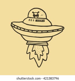 Hand Drawn Doodle Icons of UFO Illustrations design for science and technology concept