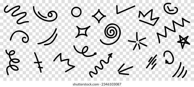 Hand drawn doodle icons. Vector illustration isolated on transparent background