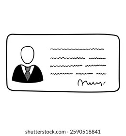 Hand drawn doodle id card isolated on white background. Vector illustration.