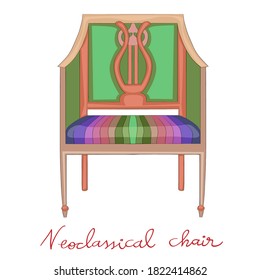 Hand drawn doodle illustration of a classical chair, object isolated on white, Iosif II historical furniture style