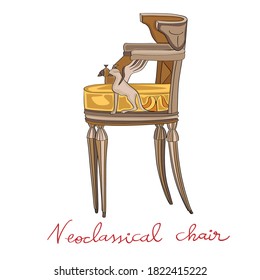 Hand drawn doodle illustration of a classical chair, object isolated on white, Empire historical furniture style