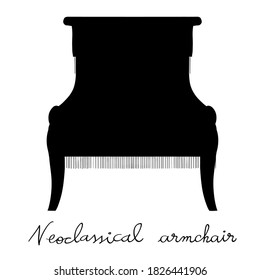 Hand drawn doodle illustration of a classical revival chair silhouette, object isolated on white, Adam historical furniture style