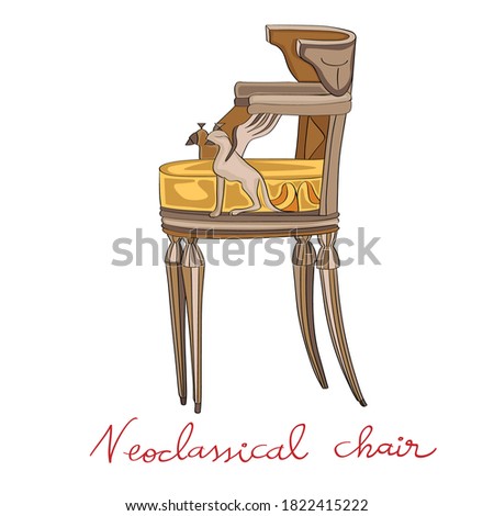 Hand drawn doodle illustration of a classical chair, object isolated on white, Empire historical furniture style