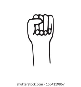 Hand drawn doodle illustration of fist. Women concept design. Symbols of feminism and body positivity movement. 