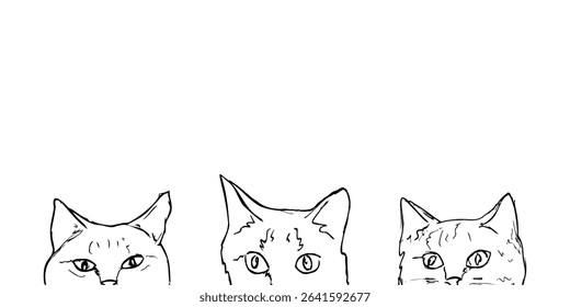 Hand drawn doodle illustration of funny peeking cats. 