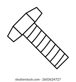 Hand drawn doodle illustration of a hexagonal bolt with a threaded shaft, simple vector outline
