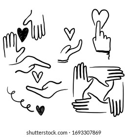 hand drawn doodle illustration icon symbol for Care, generous and sympathize icon set in thin line style vector