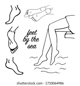 Hand drawn doodle illustration of legs, feet. Human concept design. Vector body parts, gesture