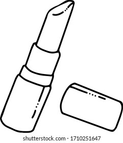 Hand drawn doodle illustration of lipstick. Clipart element for design about beauty and fashion.