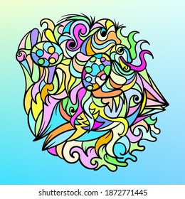 hand drawn doodle illustration. Object poster design, abstract and floral elements. Creative cartoon holiday art background. Colorful vector image