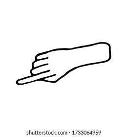 Hand drawn doodle illustration of palm, hand. Human concept design. Pointer sign, vector gesture