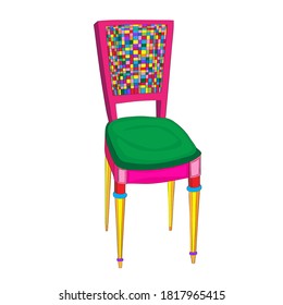 Dibujo manual de una silla de reactivación clásica multicolor posmoderna, objeto aislado en blanco, estilo de mobiliario historno Ludovic XVI