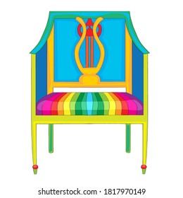 Hand drawn doodle illustration of a postmodern multicolored classical revival chair, object isolated on white, Iosif II hystorical furniture style