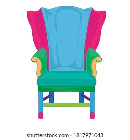 Dibujo manual de una silla de reanimación clásica posmoderna multicolor, objeto aislado en blanco, estilo de mobiliario historno Hepplewhite